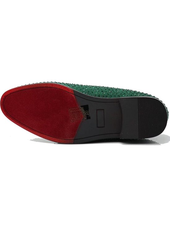 Enzo Romeo Men\'s Olive Vintage Velvet Rhinestone Loafer Slip On Tuxedo Shoes main image 5